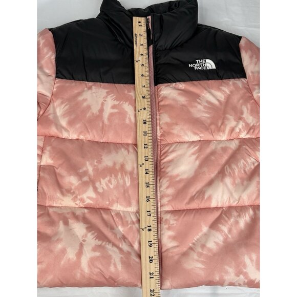 North Face Cropped Saikuru Rose Pink Tie Dye Puffer Jacket Women’s L 12-14 Zip - Picture 12 of 16